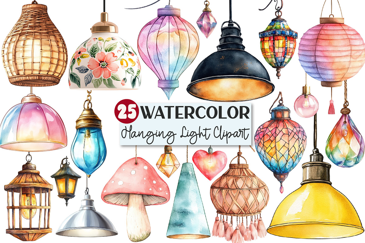 Hanging Light Watercolor Clipart, an Illustration by Rose Art (Photo 1 of 4)