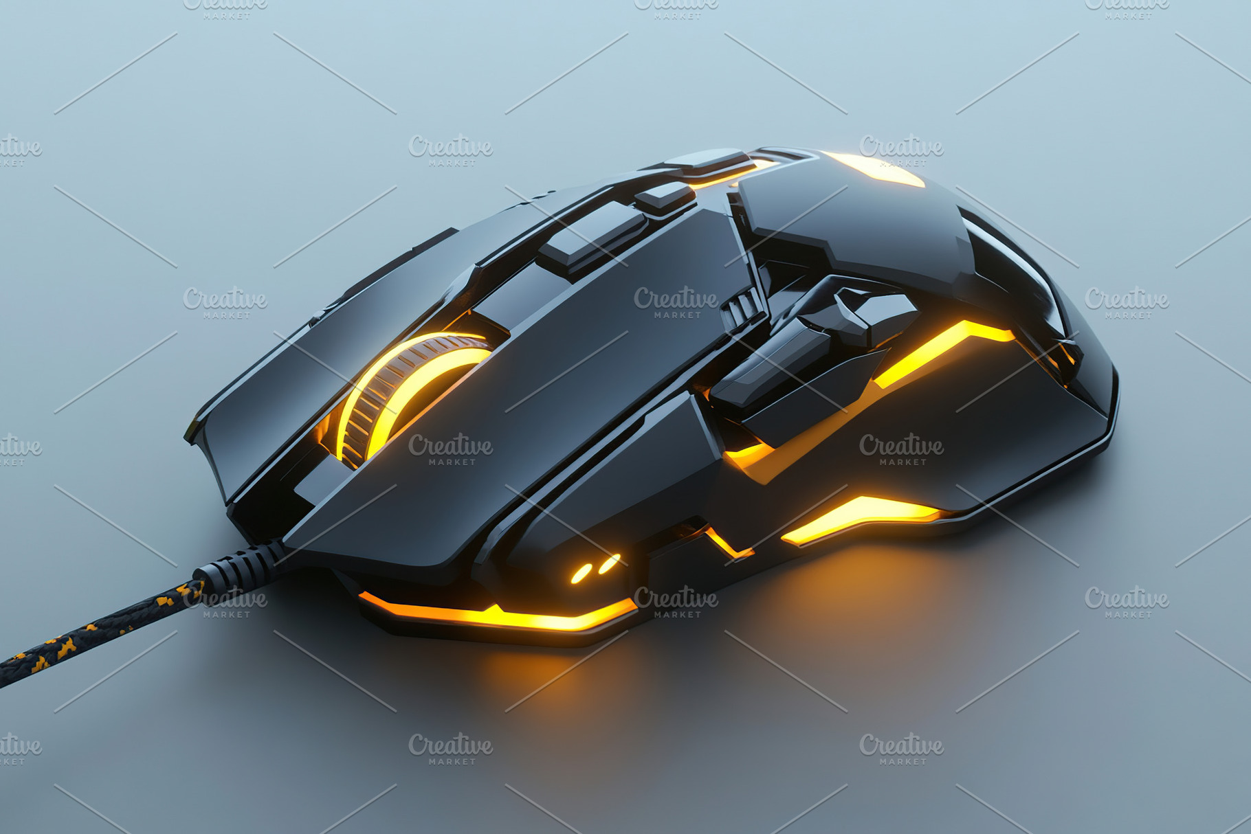 Professional black gaming mouse on grey background, a Technology Photo by AlyaAnd