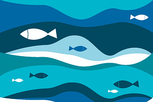 Blue waves with fishes pattern