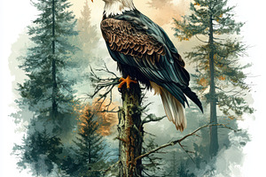 Majestic Bald Eagle in Misty Forest, an Animal Photo by Pixeness Studio