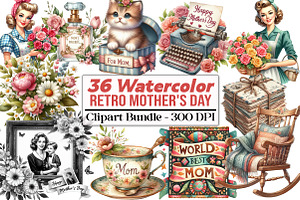 Retro Mother's Day Clipart, an Illustration by DreamCafeArt