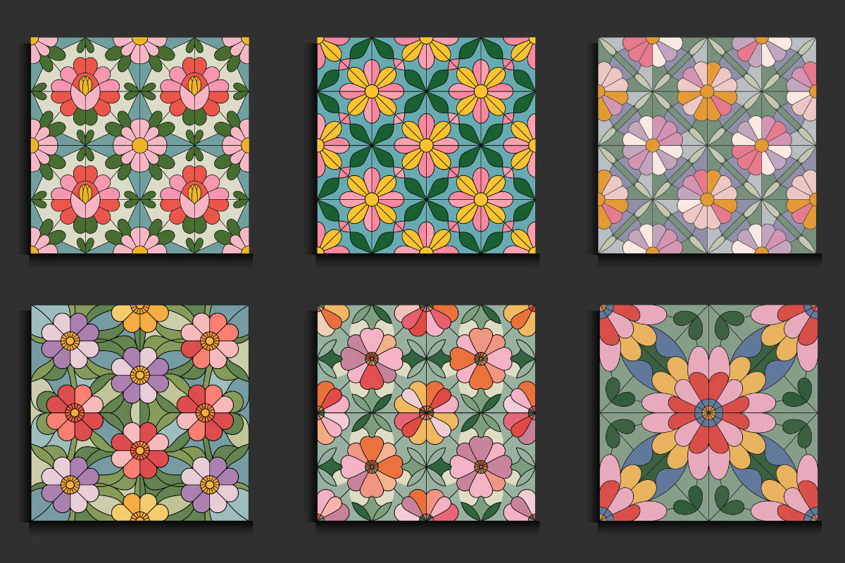 Stained Glass Pastel Floral Patterns, a Pattern Graphic by protabsorkar11 (Photo 4 of 4)