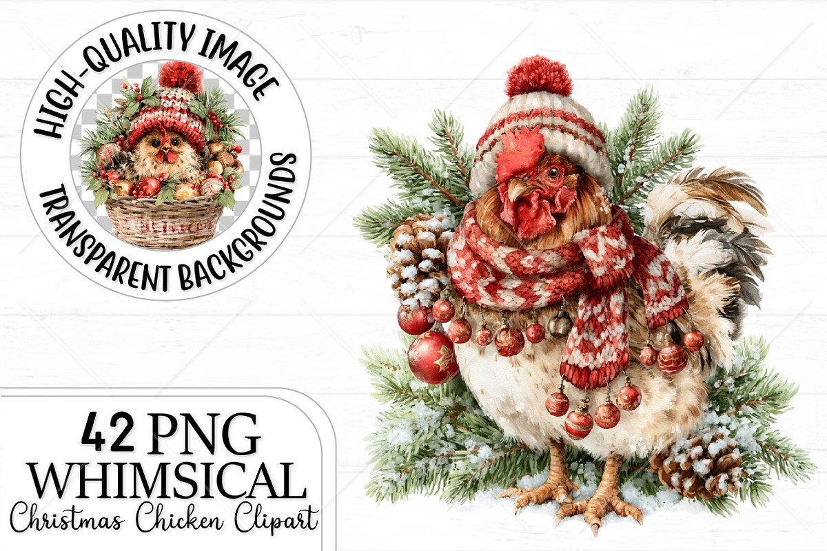 Whimsical Christmas Chicken Clipart, a Seasonal Illustration by Canvas Craft (Photo 1 of 10)