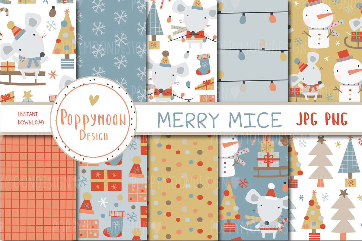 Merry Mice paper set, a Pattern Graphic by Poppymoondesign (Photo 1 of 3)