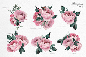 Watercolor Flower Clipart, Roses