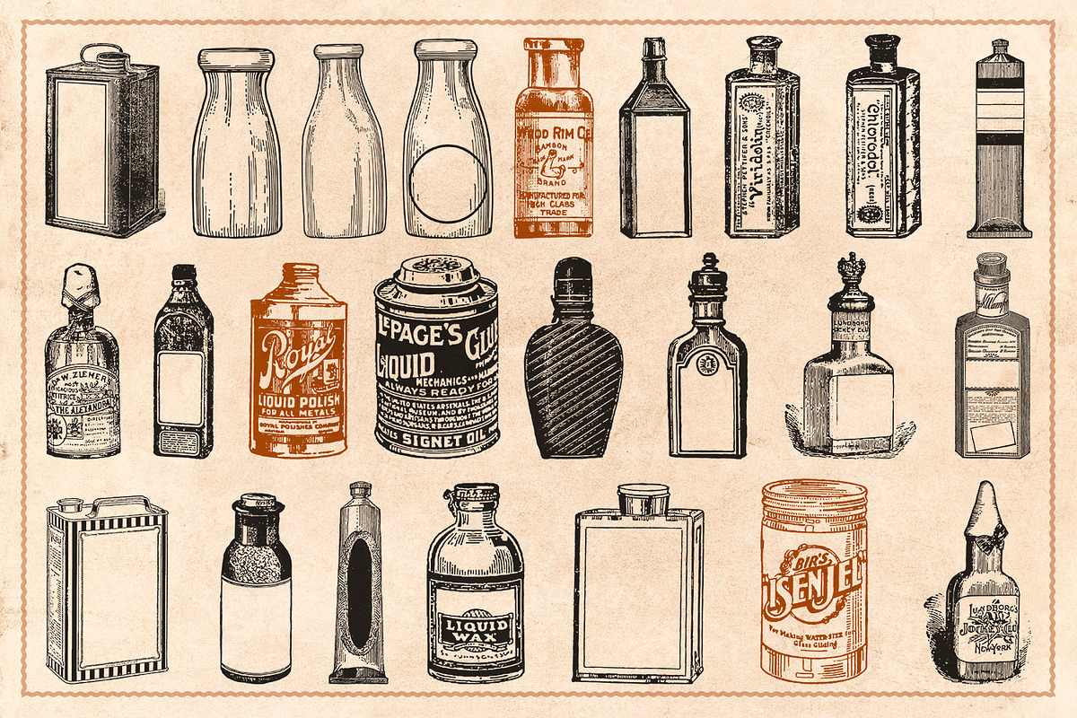 120 Vintage Bottles, Flasks & Vials, an Illustration by Brigantine Designs (Photo 6 of 6)