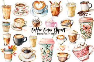 Coffee Cups Clipart, an Illustration by Libby Wishes