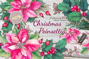 40% OFF. Christmas poinsettia SET, a Decorative Illustration by oKOLOstyle (Thumbnail 1 of 7)