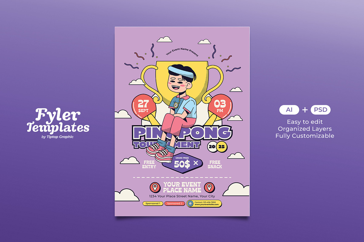 Ping Pong Tournament Flyer Template, a Flyer Template by Tiptop Graphic (Photo 1 of 5)