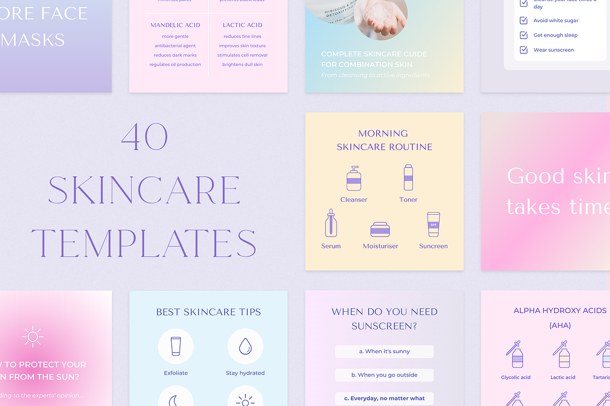 Skincare Instagram Templates | Canva, a Social Media Template by Blog&Glow (Photo 1 of 8)