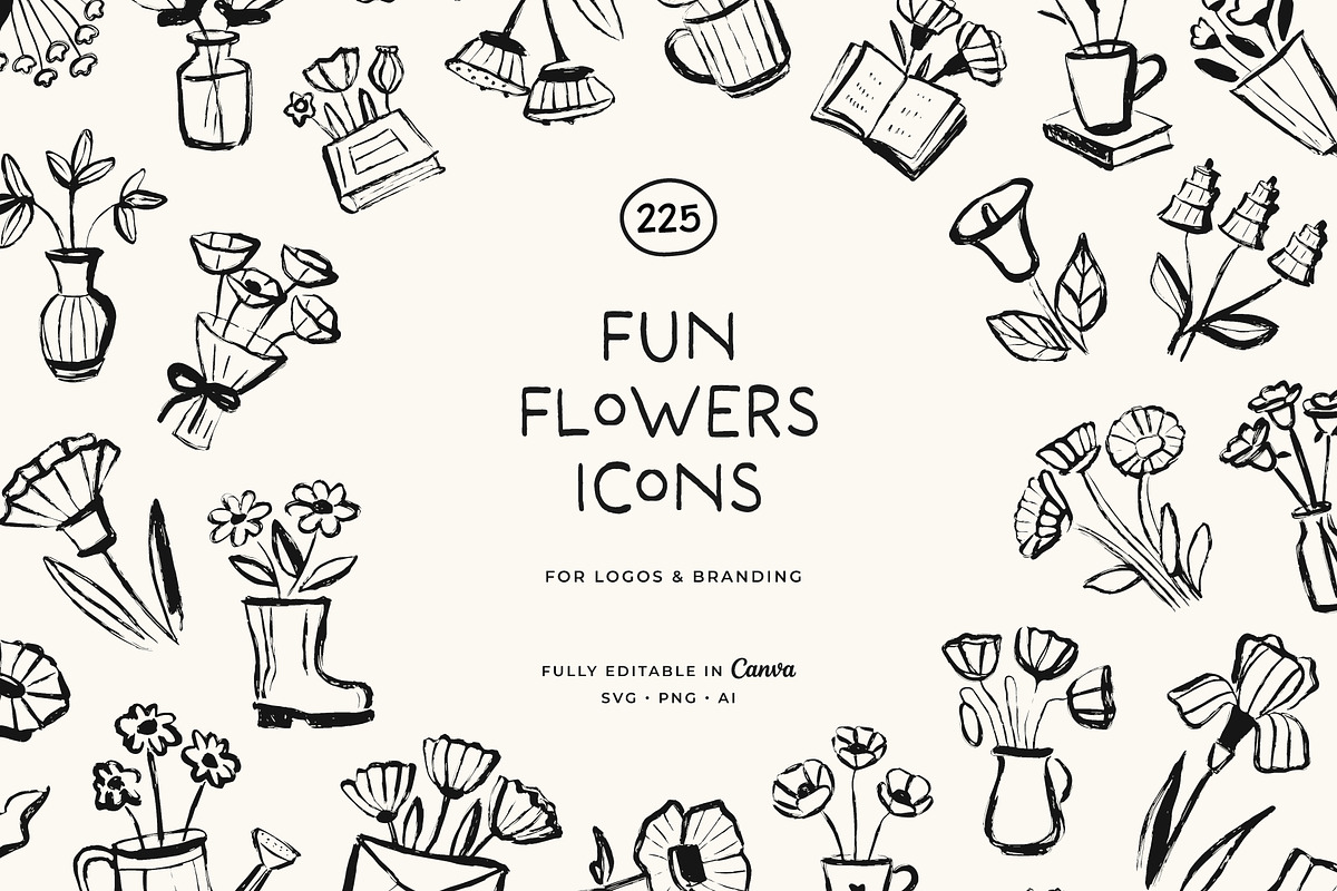FUN FLOWERS line art illustrations, a Decorative Illustration by Crocus Paperi (Photo 1 of 7)