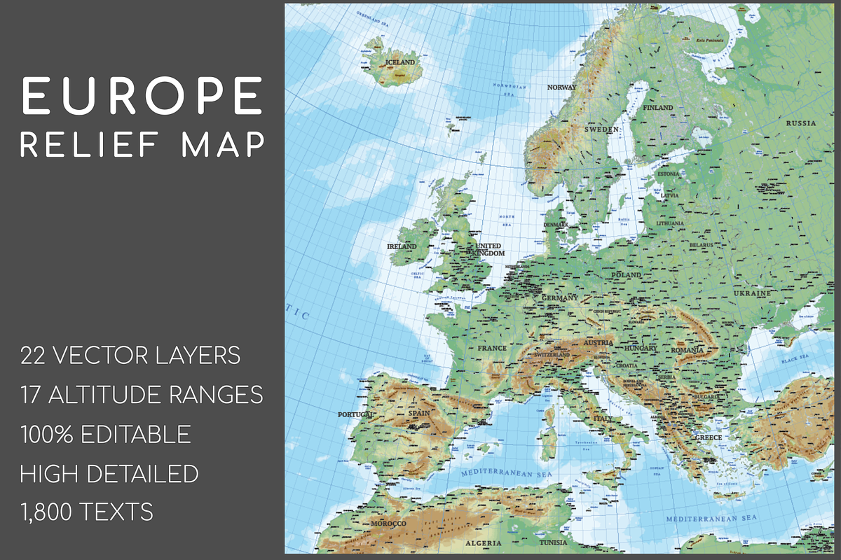 Shaded Relief Map of Europe, an Education Illustration by Cartorical (Photo 1 of 8)