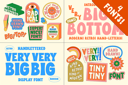 4 Hand Drawn Fonts! VeryVery! Retro!, a Sans Serif Font by Studio Funshop by Kelli