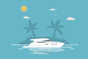 Yacht tropical island palm tree.