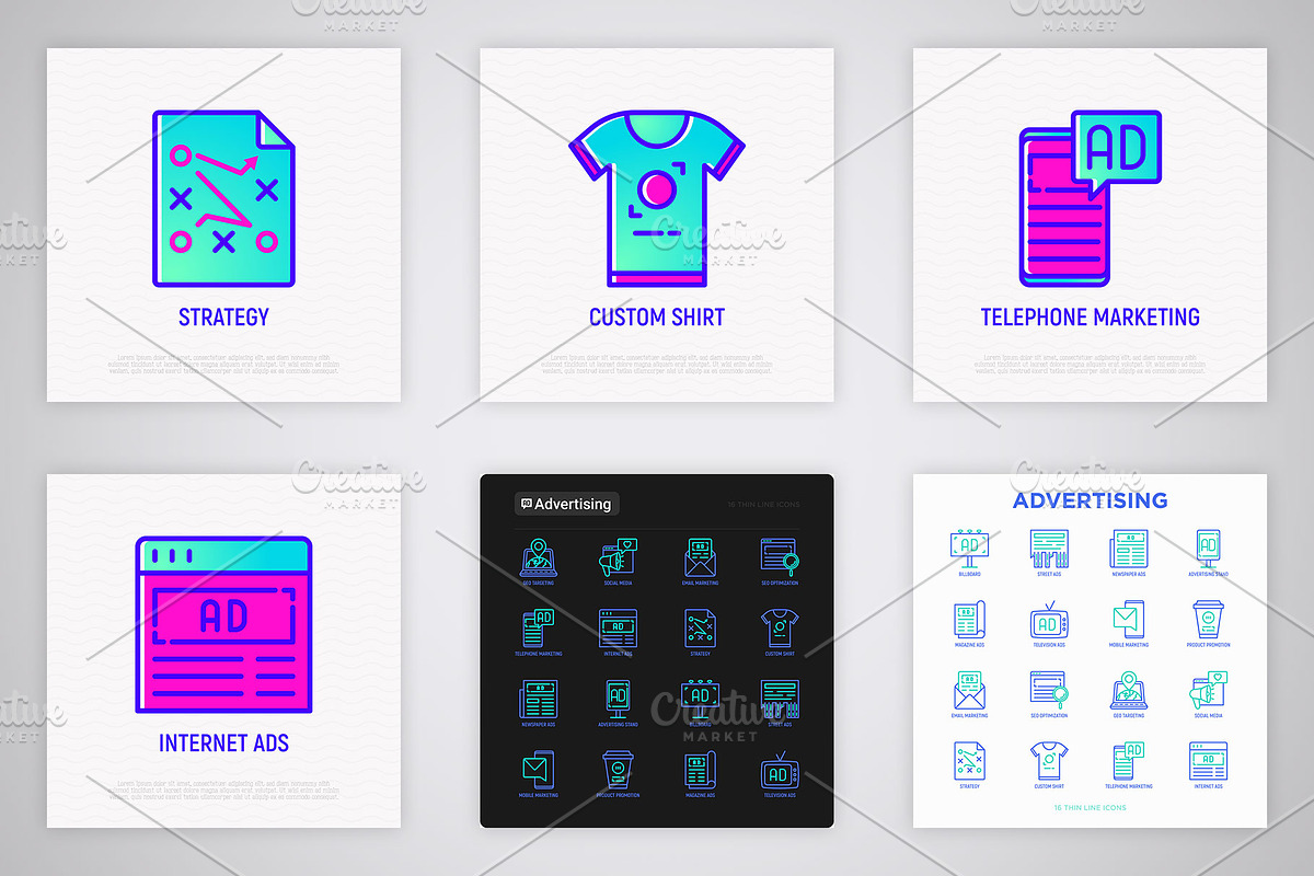 Advertising | 16 Thin Line Icons Set, an Outline Icon by Alex Blogoodf (Photo 6 of 7)