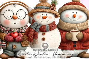 Rustic Winter Snowman PNG Clipart, an Illustration by Sublimation Artist