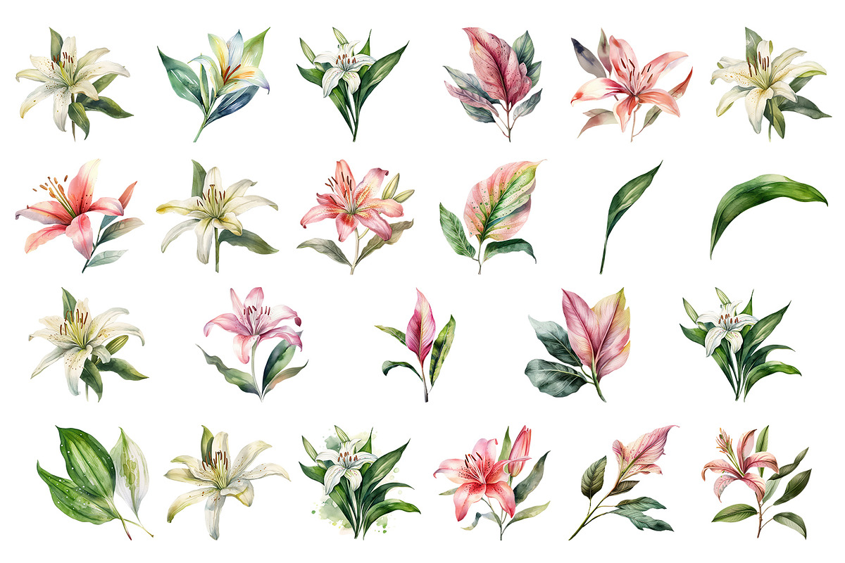 lilies clipart, Watercolor floral, a Decorative Illustration by ElenazlataArt (Photo 2 of 6)