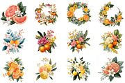 Watercolor Flower And Orange Clipart, an Illustration by DreamCafeArt (Thumbnail 2 of 7)