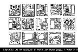 Interior and exterior doodles svg, an Object Graphic by SketchArtStudio