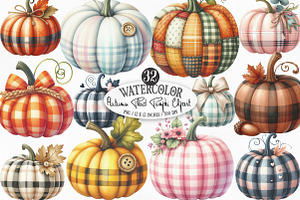 Autumn Plaid Pumpkin Clipart, an Illustration by Designking