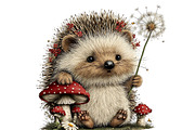 whimsical spring hedgehog clipart, an Illustration by Designworld (Thumbnail 4 of 4)