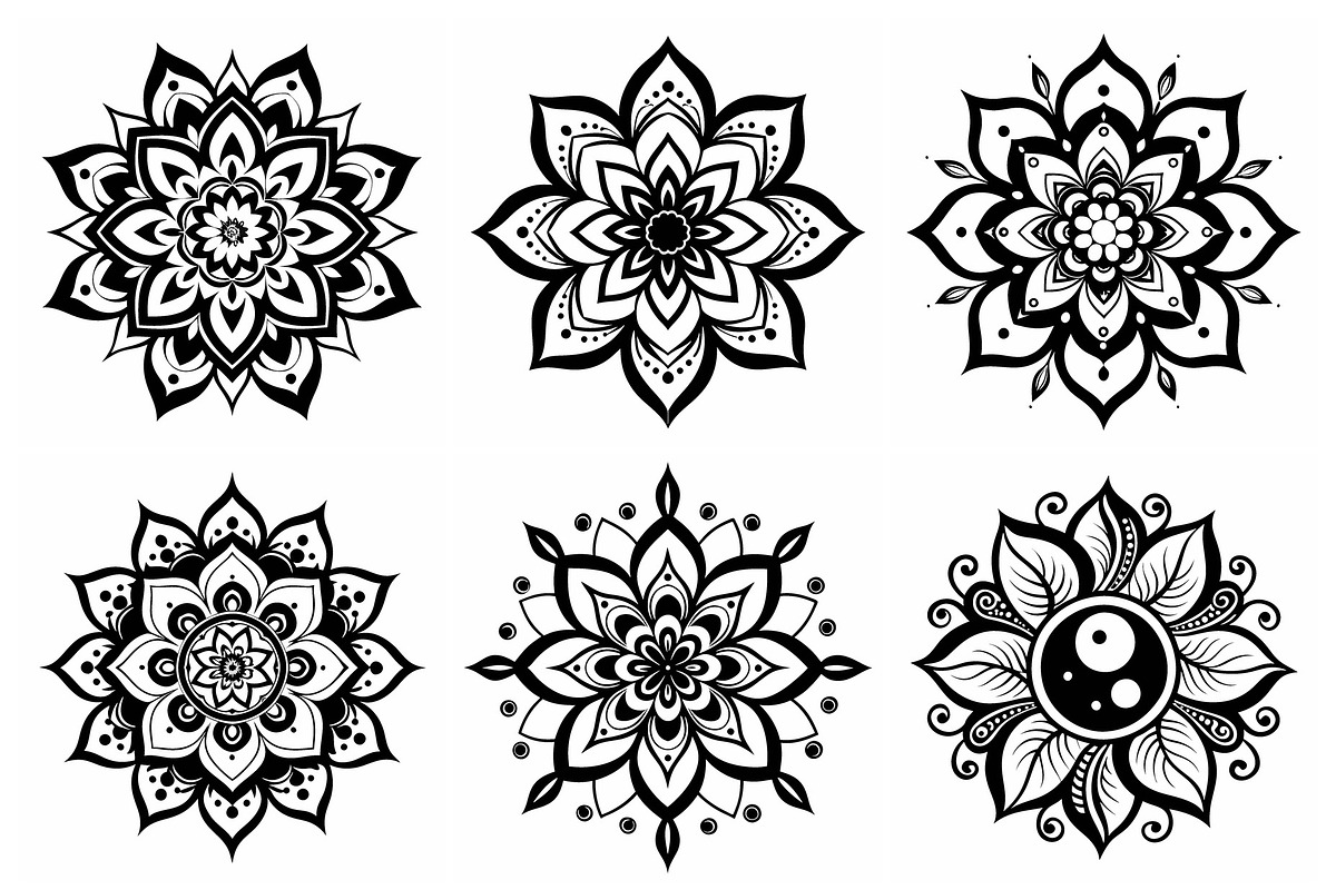 Intricate Floral Mandalas in Black, an Object Graphic by Billah Hub