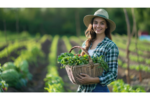 Woman farmer with vegetables in the, a Food Illustration by yanadjana