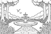 Fountain Garden Park Coloring Pages, an Illustration by Creativeshirt (Thumbnail 2 of 7)
