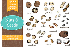 Nuts and seeds with seamless pattern