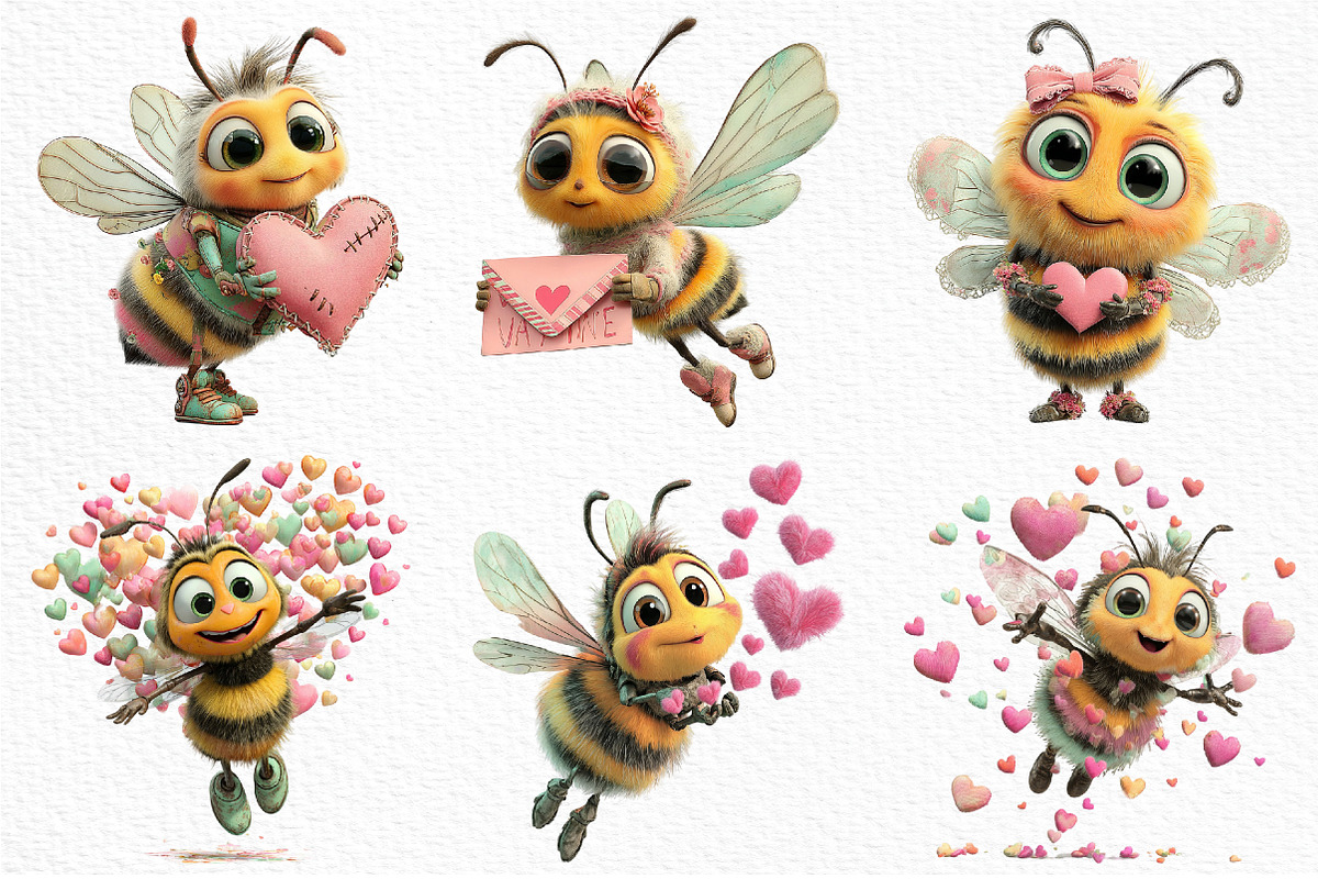 Whimsical Valentine Bee Clipart, an Illustration by Craft Nest (Photo 4 of 10)