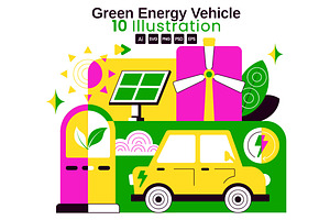 10 Green Energy Vehicle Illustration, a Transportation Illustration by denayunebgt