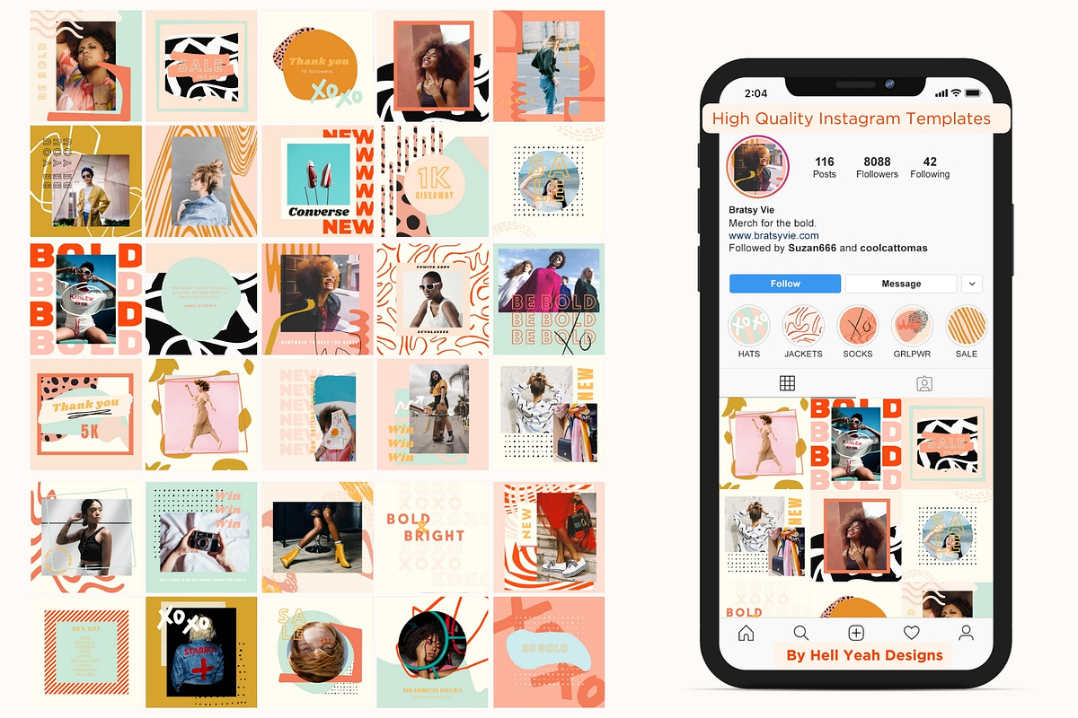 Bold Instagram Post Templates, a Social Media Template by Hell Yeah Designs