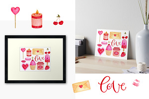 Watercolor sweets. Patterns. Vector