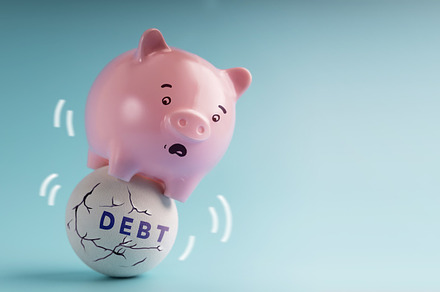 Debt Concepts. Economic Crisis. a Pink Piggy Bank in Shocked Fac, a Business Photo by salmon.black