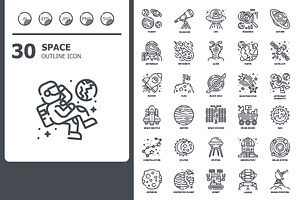 30 Space Icons X 4 Styles