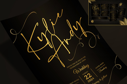 Simple Gold Wedding Invitation Set, an Invitation Template by Aarley Kaiven