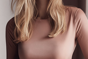 Elegant blonde woman posing in studio, wearing a fashionable blu, a Beauty & Fashion Photo by Studio ANNA