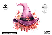 Watercolor Pink Witch Hat PNG Bundle, a Seasonal Illustration by Creative Arslan (Thumbnail 4 of 6)