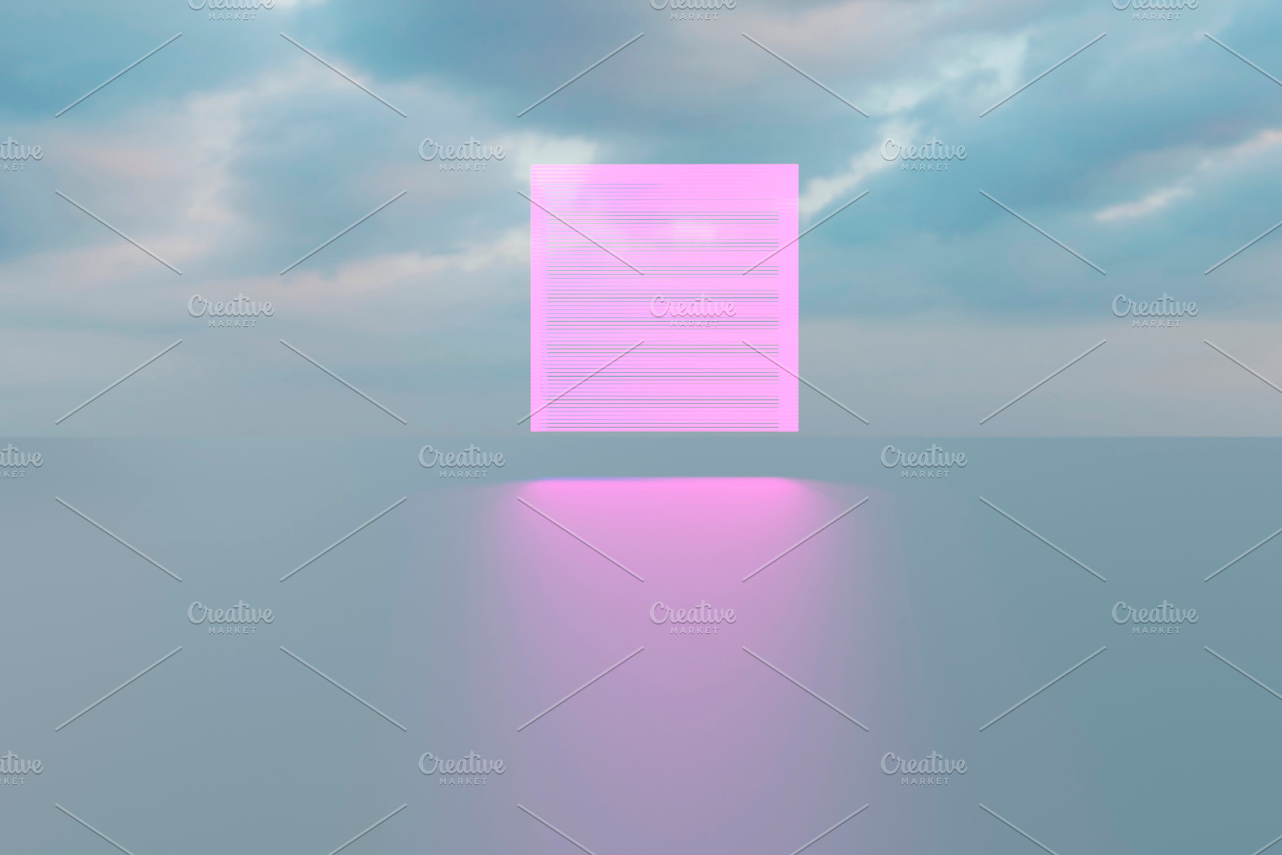 Floating pink neon square panel with futuristic glow, an Architecture Photo by RF Images