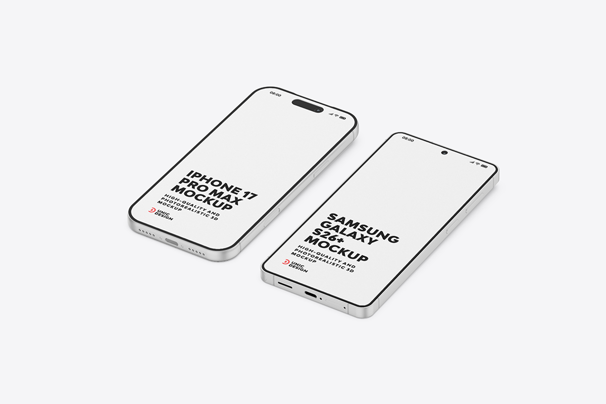 iPhone 17 & Samsung S26 Phone Mockup, an iPhone Mockup by UnicDesign (Photo 8 of 9)
