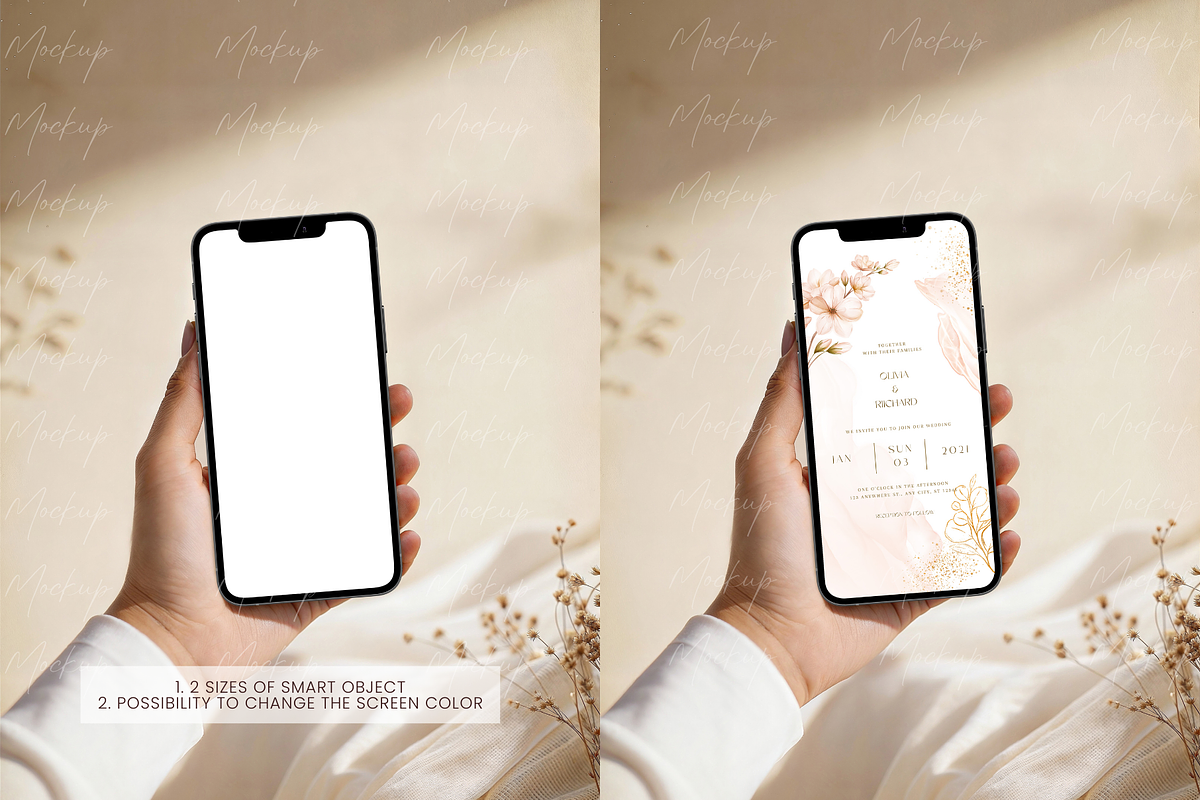 Minimalist Beige Phone in Hand Mocku, a Product Mockup by TatiMockup (Photo 2 of 3)