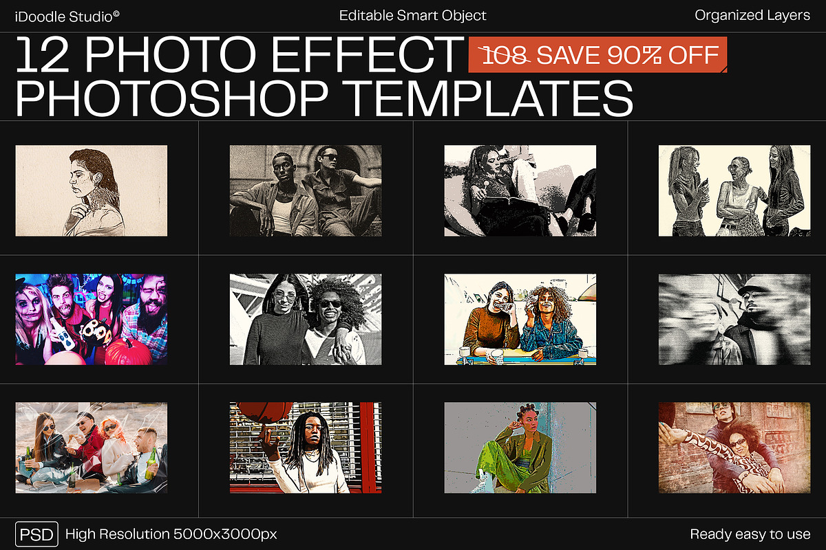 12 Photo Effect Templates, a Layer Style Add-On by iDoodle Studio (Photo 1 of 6)