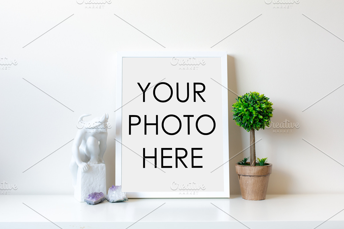 White Frame With Statue & Topiary, a Print Template by F R A M E D // SUPPLY CO.