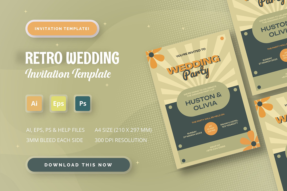 Retro - Wedding  Invitation, an Invitation Template by StreaksideStd