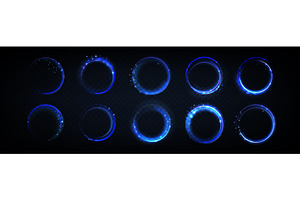 Glowing blue neon rings with magical