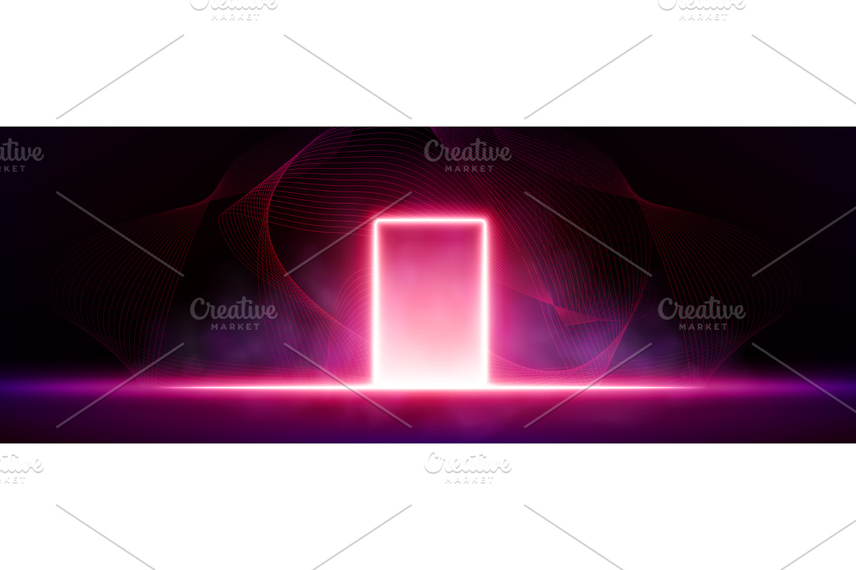 Neon door with pink red glow and, a Technology Illustration by art PVP - market