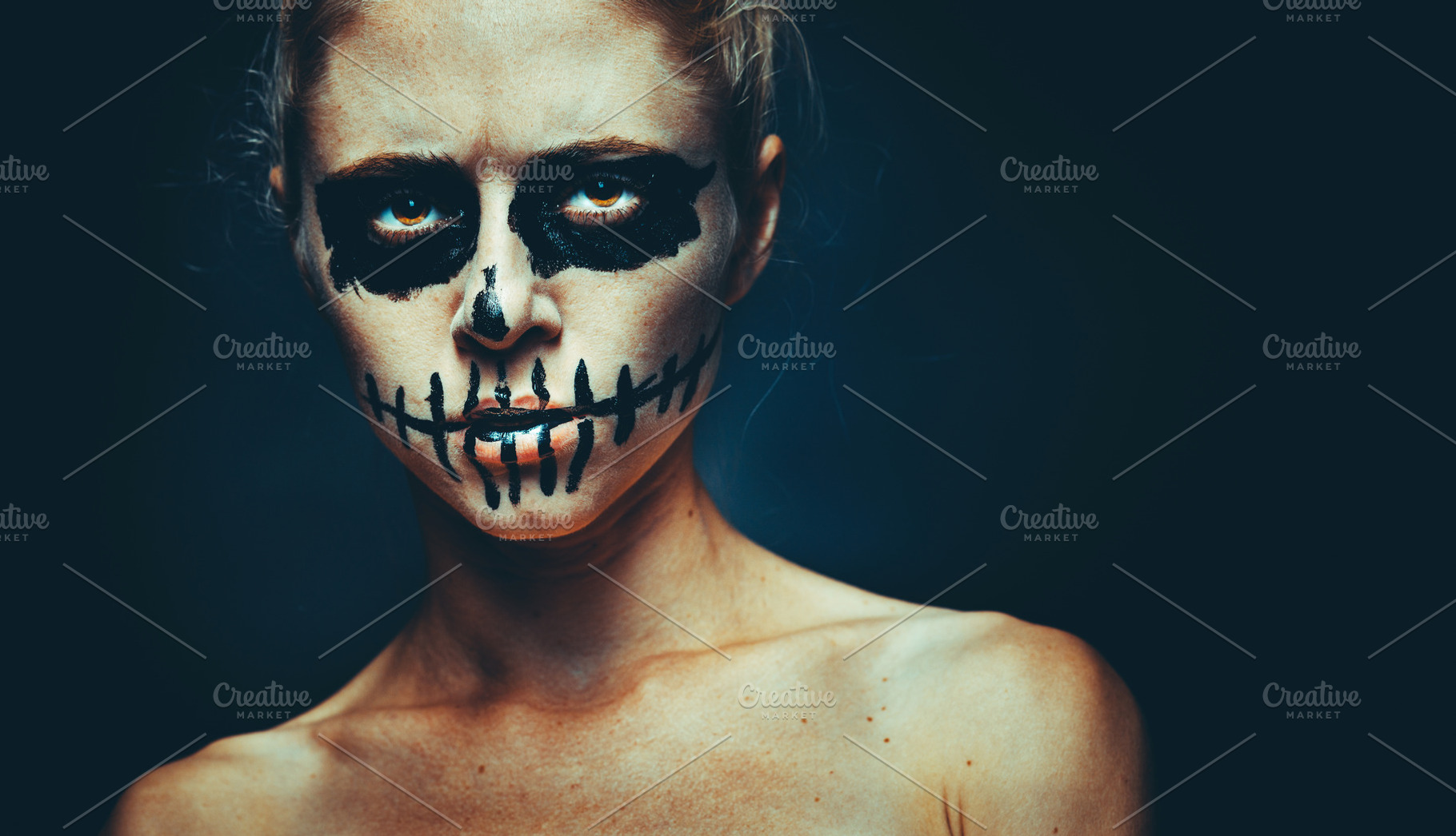 Woman horror halloween skull stock photo containing beauty and black, a Holiday Photo by Tinyakov Story