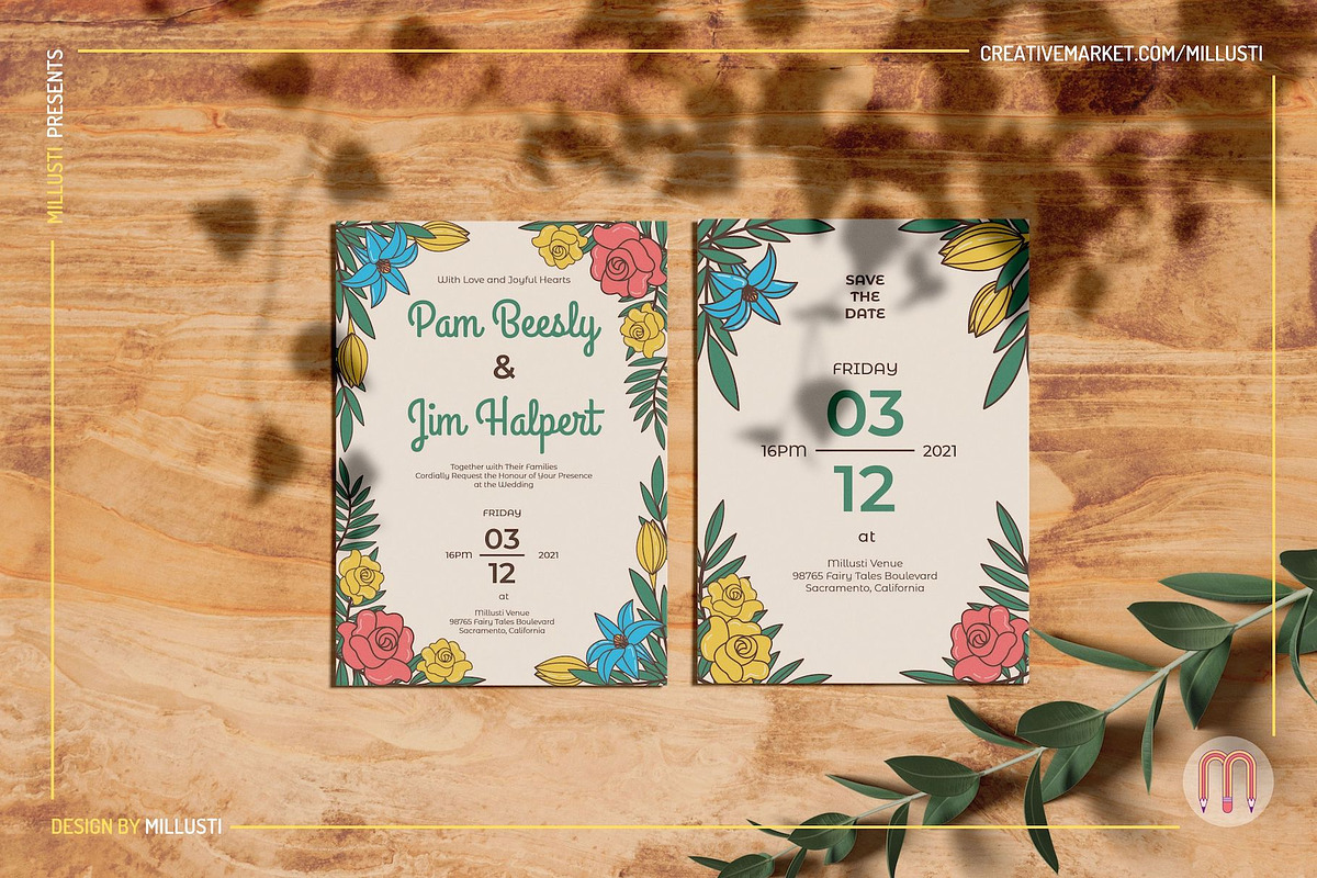 Rose and Lily Wedding Invitation Set, an Invitation Template by Millusti (Photo 3 of 6)