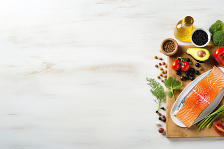 Raw salmon fillet with ingredients f, a Photo by Iftikhar Alam