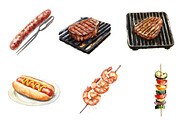 Watercolor BBQ Barbecue Clipart, an Illustration by designcity5 (Thumbnail 3 of 5)